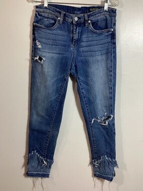 Blank NYC The Stanton Crop Frayed Zip Ankle Blue Skinny Jeans Women’s Size 29